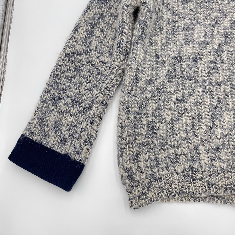 Handmade Cardigan Sweater Variegated Off-White Blue Gray Long Sleeve Wool‎ Women - Picture 10 of 14